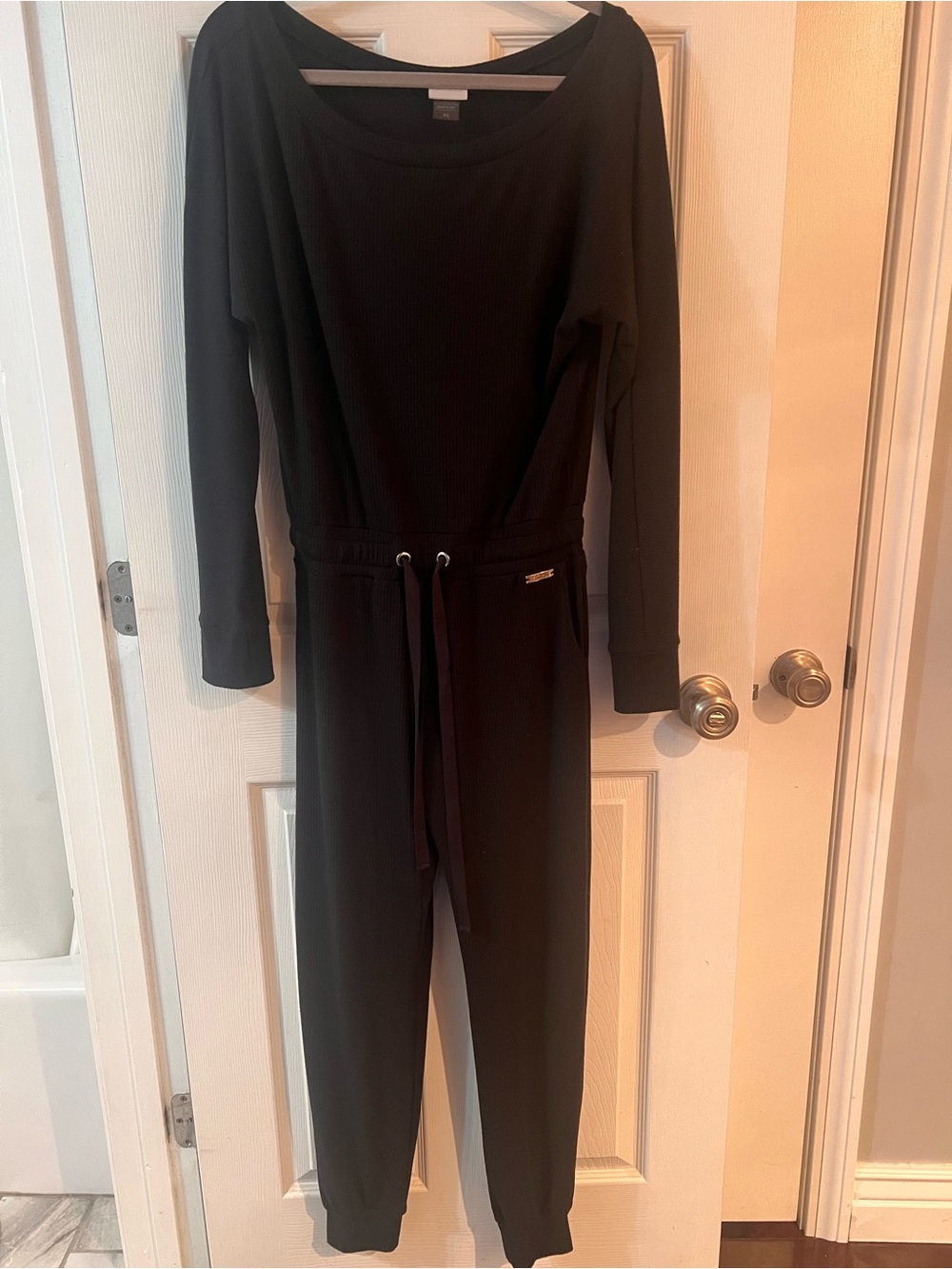 Bombshell Sportswear Black Long-Sleeve Jumpsuit with Drawstring Waist